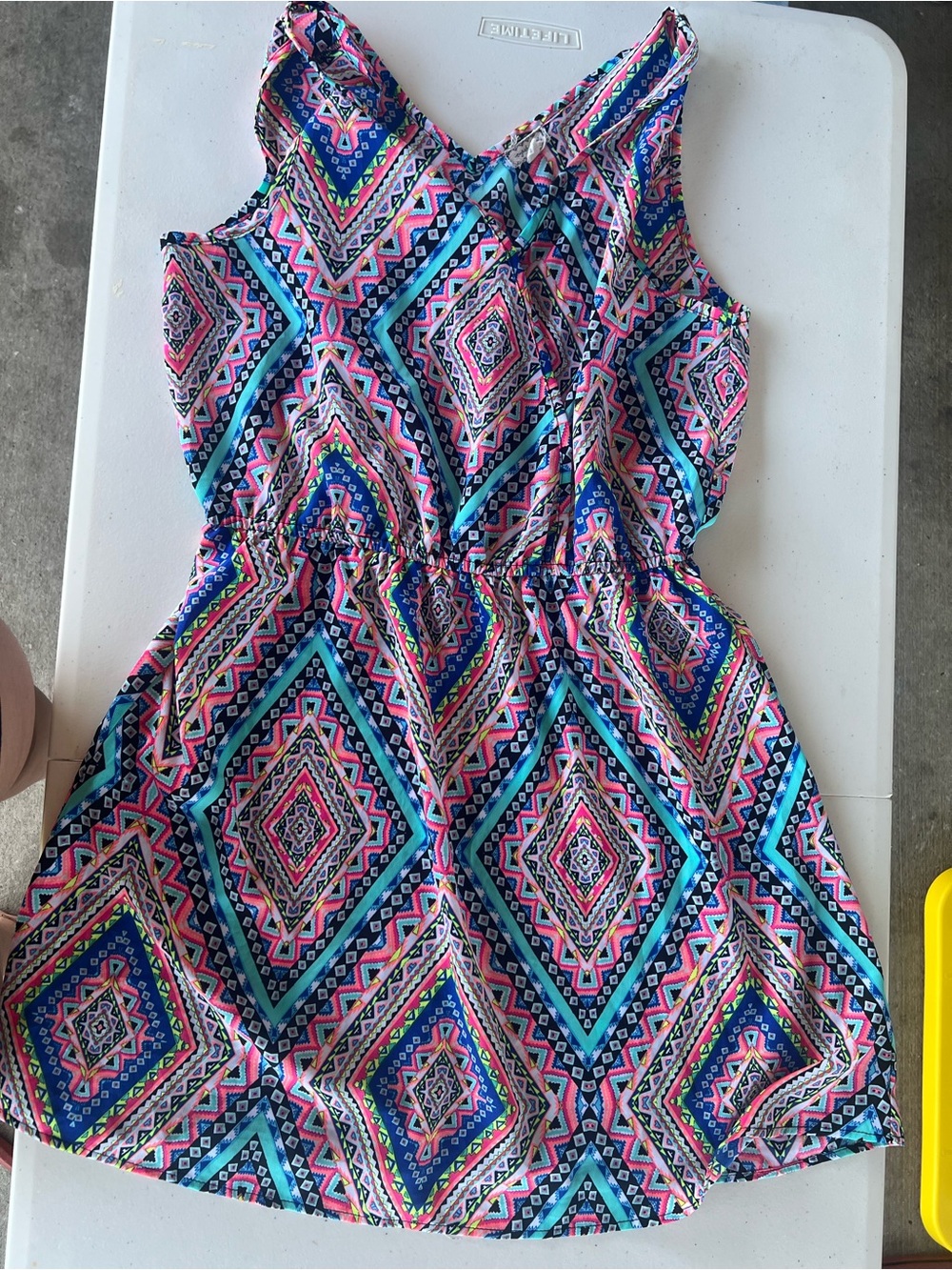 Blue Life Neon Aztec Print dress in Blue & Pink